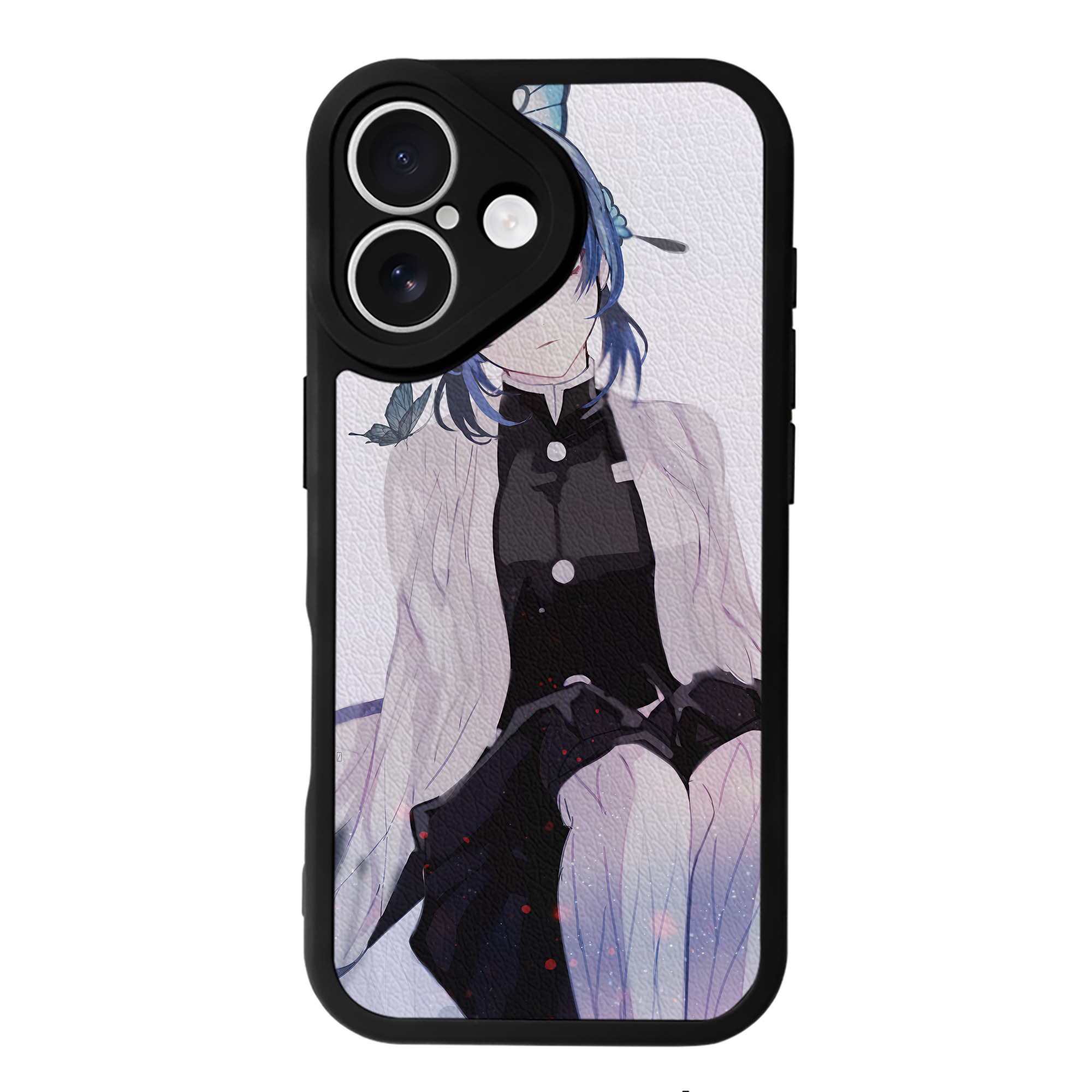 （画像用） 鬼滅の刃（きめつのやいば）蟲柱-胡蝶 しのぶ／こちょう しのぶ Kochou Shinobu 【iPhone 16シリーズ対応】シリコンスマホケース（レザー調） 材質：シリコン